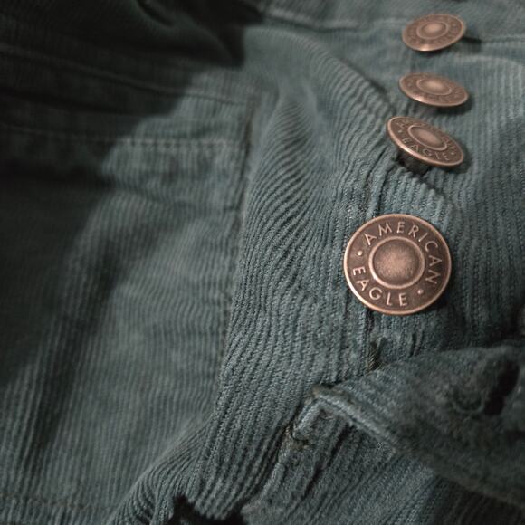 American Eagle Super Hi Rise Flare Corduroy Pants Green Button Fly Retro Teal 8 - Picture 9 of 15